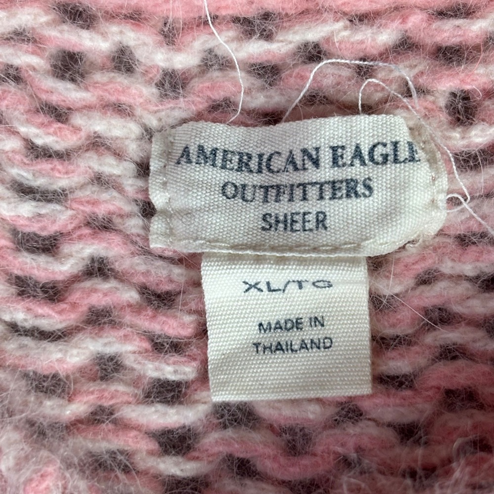 American Eagle Sweater Junior XL Pink Angora Wool Blend Marled Chunky Knit Sheer - Picture 3 of 9